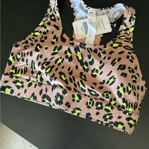 Fabletics Leopard Print Sports Bra with Neon Accents